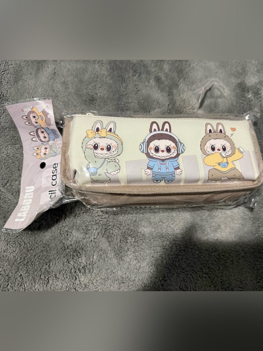 Cute Beige Bunny Character Pencil Case with Zipper